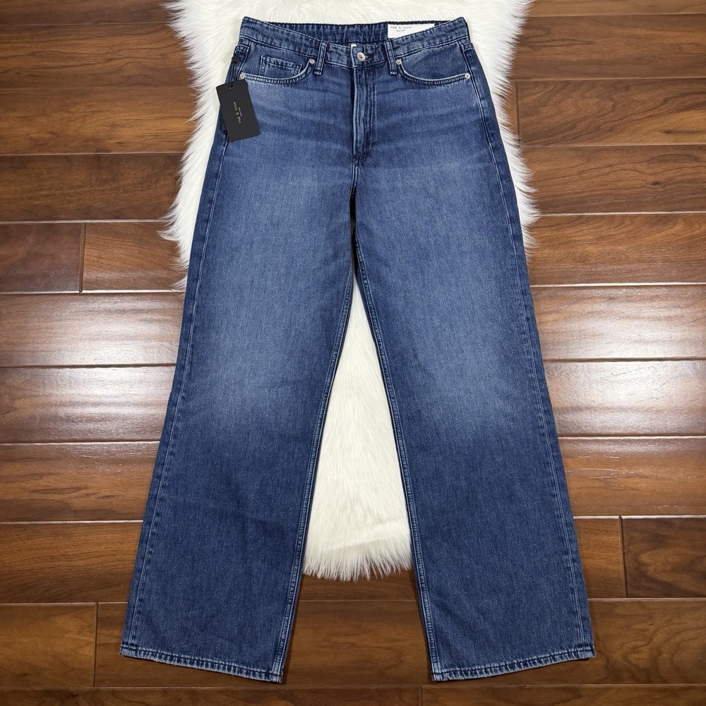 Rag & Bone Women's Size 28 Logan Mid Rise Wide Leg Denim Jeans in Charlock